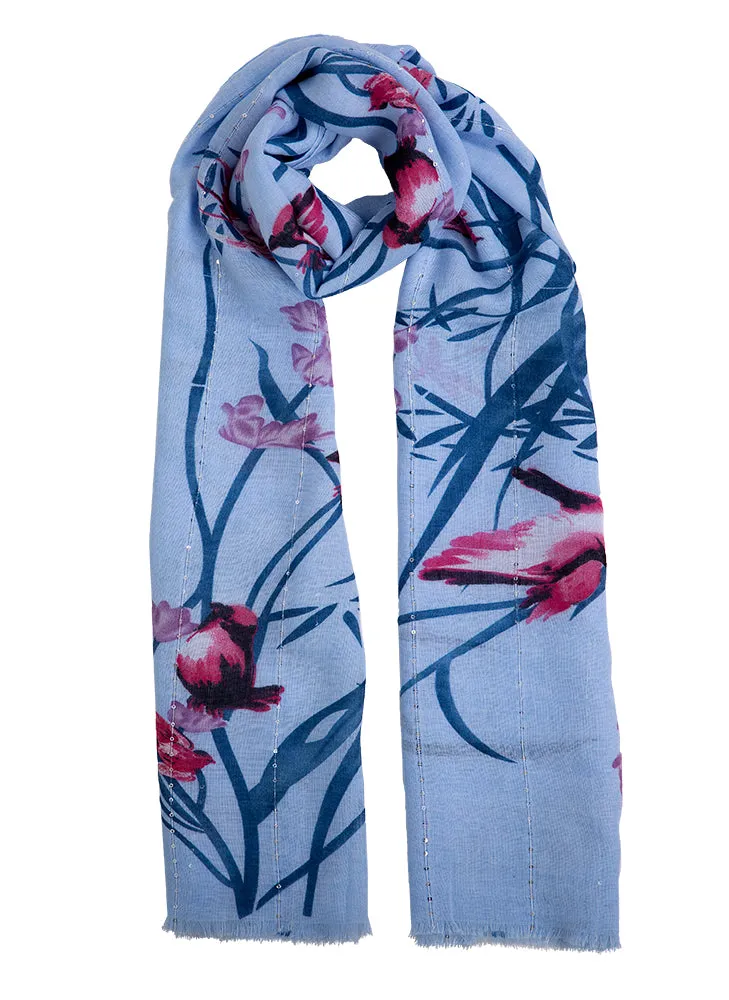 Women's Cherry Blossom and Bird Print Lightweight Scarf