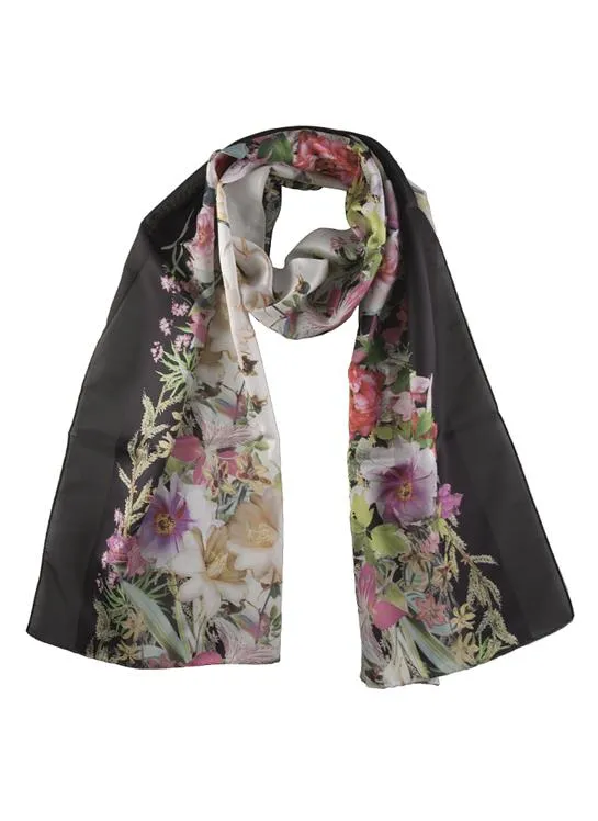 Women's Floral Print Lightweight Scarf with Border