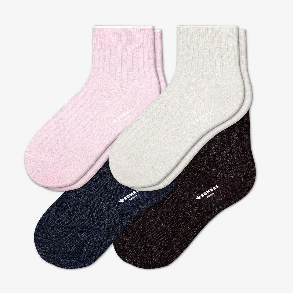 Women's Lightweight Sparkle Ribbed Quarter Sock 4-Pack